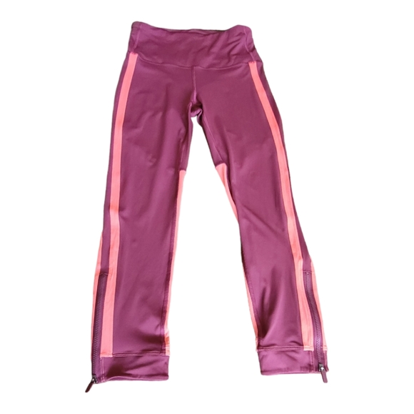 Lululemon Zip the Line Crop Deep Ruby Poppy Coral Breathable Mesh Leggings 6 - Picture 3 of 16